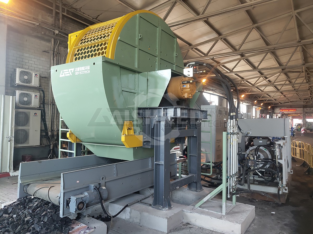 Integrated Tire Shredder with Trommel Screen