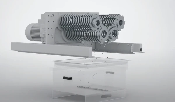 揭秘四轴剪切式破碎机如何“啃”下危废铁桶，附视频